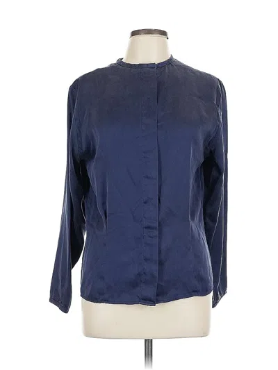 Pre-owned Evan Picone Long Sleeve Silk Top Blue Mock Neckline Tops