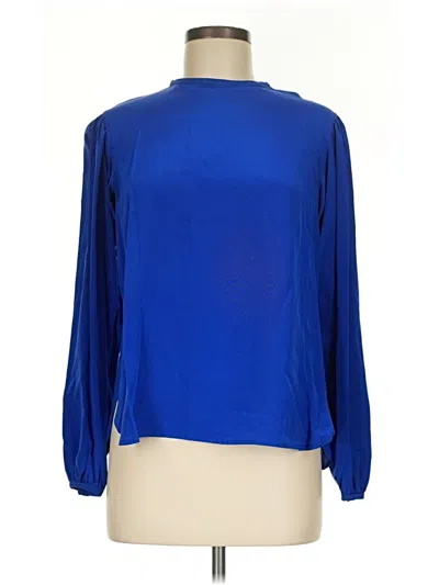 Pre-owned Evan Picone Long Sleeve Silk Top Blue Mock Neckline Tops