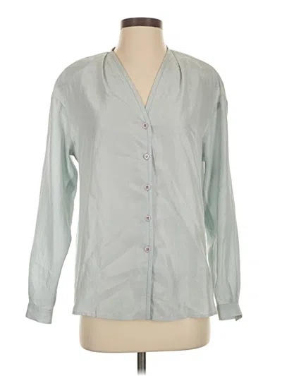 Pre-owned Evan Picone Long Sleeve Silk Top Gray Collared Neckline Tops
