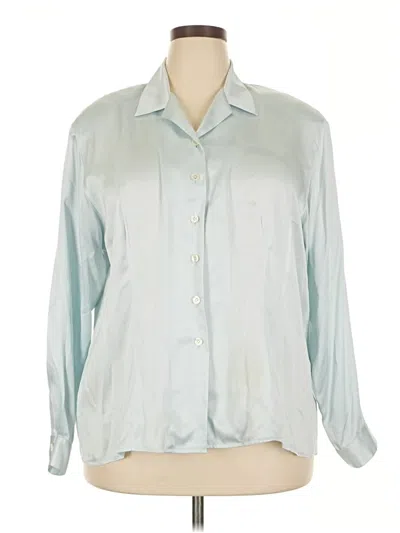 Pre-owned Evan Picone Long Sleeve Silk Top Silver Metallic Pattern Open Neckline Tops