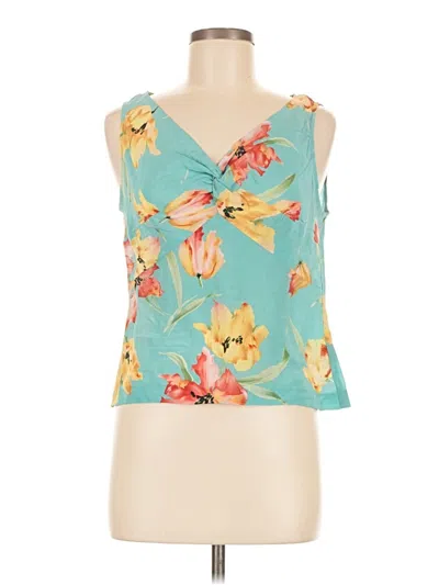 Pre-owned Evan Picone Sleeveless Silk Top Teal Halter Neckline Tops In Blue