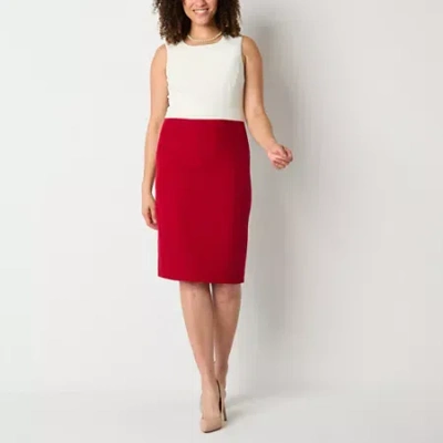 Evan Picone Womens Sleeveless Sheath Dress In Red