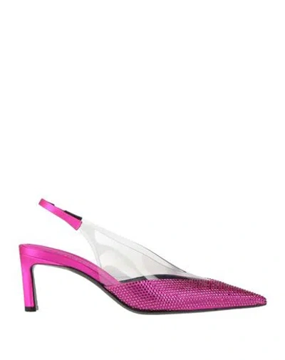 Evangelie Smyrniotaki X Sergio Rossi Woman Pumps Fuchsia Size 7.5 Textile Fibers, Synthetic Fibers In Pink