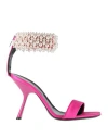 Evangelie Smyrniotaki X Sergio Rossi Woman Sandals Fuchsia Size 7 Textile Fibers In Pink