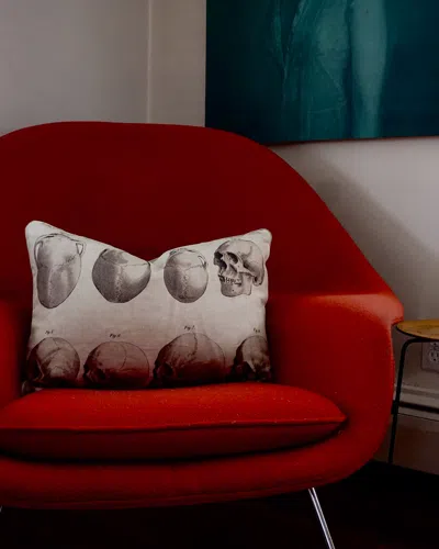 Evangeline Linens Skull Figures Pillow In Multi