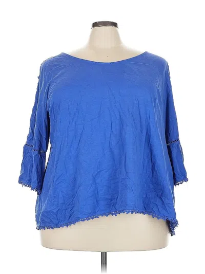 Pre-owned Evans 3/4 Sleeve Top Blue Boatneck Tops