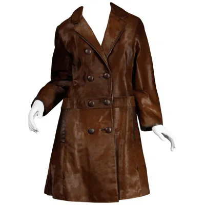 Pre-owned Evans Case Company Stunning 1960s Vintage Pony Hair Or Cowhide Brown Fur Coat With Leather Trim
