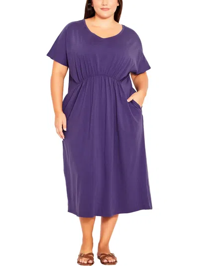 Evans Plus Womens Cap Sleeve Long Shift Dress In Purple