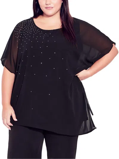 Evans Plus Womens Chiffon Embellished Blouse In Black