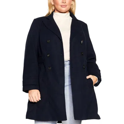 Evans Plus Womens Double-breasted Military Overcoat In Blue