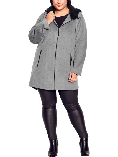 Evans Plus Womens Faux Fur Lined Hood Long Sleeves Walker Coat In Grey