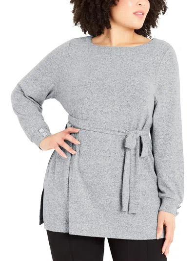 Evans Plus Womens Heathered Embelished Pullover Top In Grey