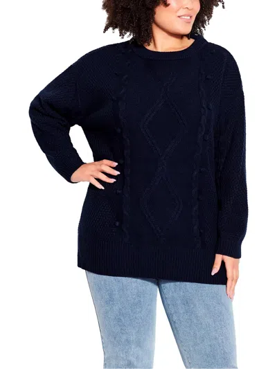 Evans Plus Womens Knit Long Sleeves Pullover Sweater In Blue