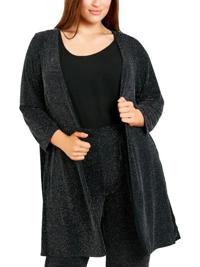 Evans Plus Womens Metallic Career Cardigan Sweater In Black