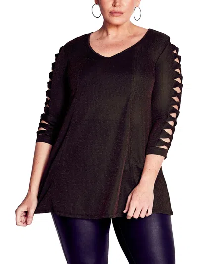 Evans Plus Womens Open Sleeve Polyester Blouse In Brown