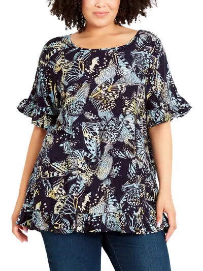 Evans Plus Womens Printed Short Sleeve Blouse In Multi