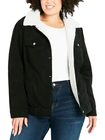 Evans Plus Womens Shearling Warm Trucker Jacket In Black