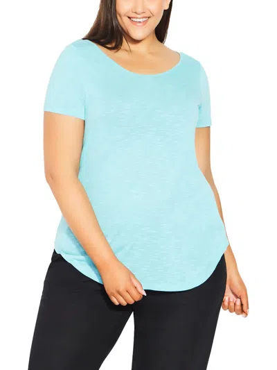 Evans Plus Womens Slub Viscose T-shirt In Blue