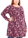 Evans Plus Womens Viscose Round Neckline Pullover Top In Purple
