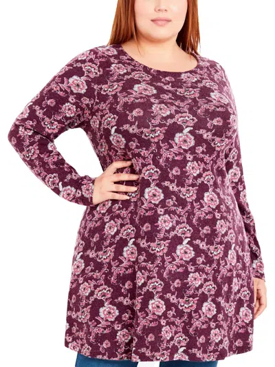 Evans Plus Womens Viscose Round Neckline Pullover Top In Purple