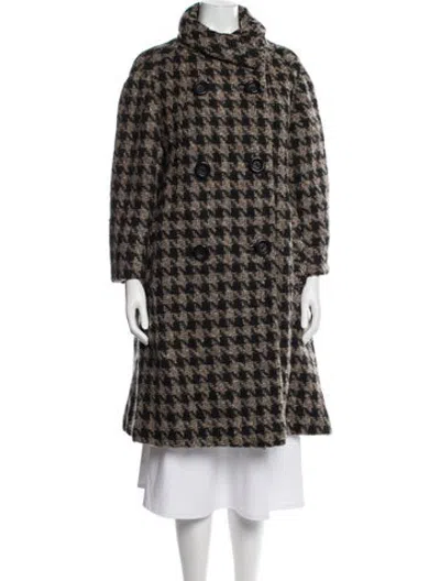 Pre-owned Evans Vintage Houndstooth Print Coat In Brown