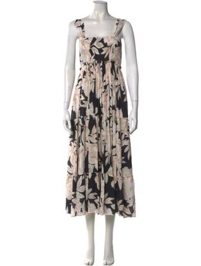Pre-owned Evarae Floral Print Midi Length Dress In Neutral