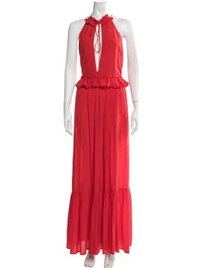 Pre-owned Evarae Halterneck Long Dress In Red