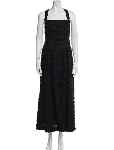 Pre-owned Evarae Lace Pattern Long Dress In Black