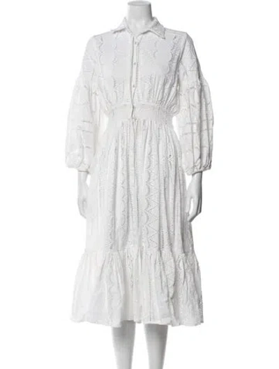 Pre-owned Evarae Lace Pattern Long Dress In White