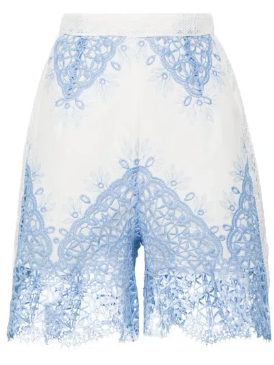 Evarae Women's Layla Cotton Lace Shorts In Vista Blue Creme