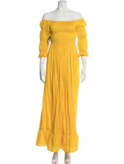 Pre-owned Evarae Off-the-shoulder Long Dress In Yellow