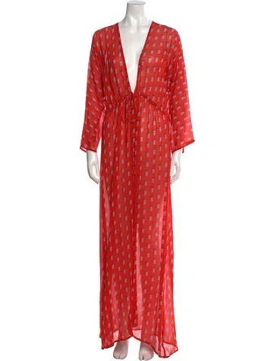 Pre-owned Evarae Plaid Print Long Dress In Orange