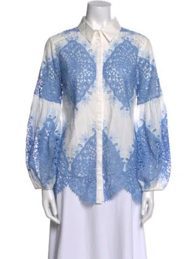 Pre-owned Evarae Printed Long Sleeve Button-up Top In Blue