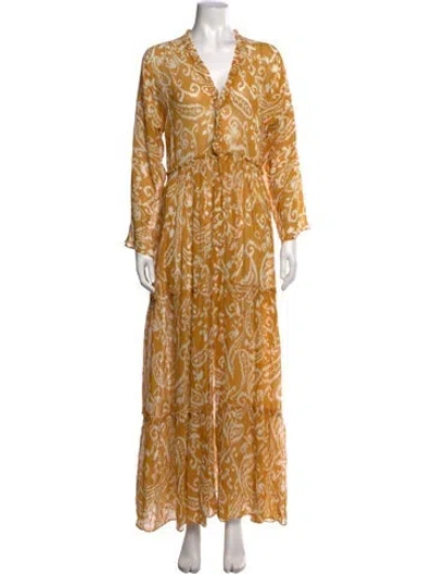 Pre-owned Evarae Silk Long Dress In Yellow