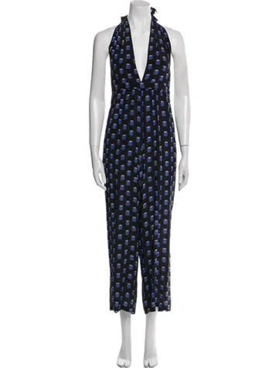 Pre-owned Evarae Silk Printed Jumpsuit In Black