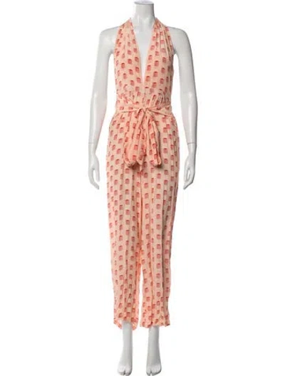 Pre-owned Evarae Silk Printed Jumpsuit In Multicolor
