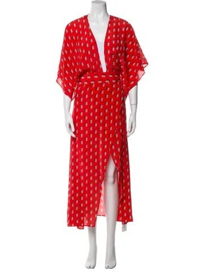 Pre-owned Evarae Silk Printed Robe In Orange