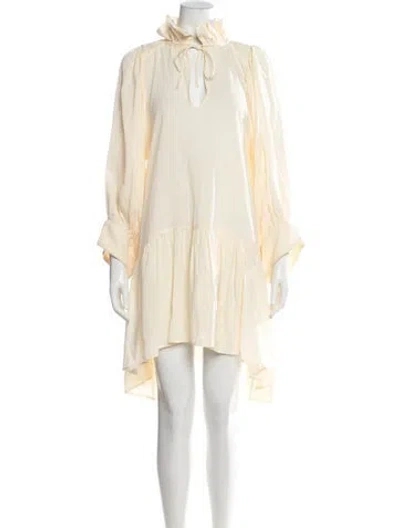 Pre-owned Evarae Tie Neck Mini Dress In Neutrals