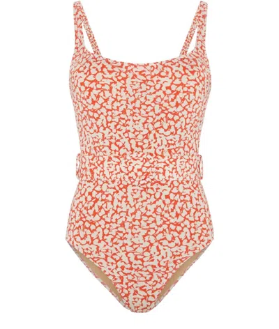 Evarae Women's Cassandra Onepiece Belted Swimsuit In Red Ditsy Print In Pink