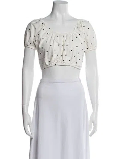 Pre-owned Eve Denim Polka Dot Print Scoop Neck Crop Top In White