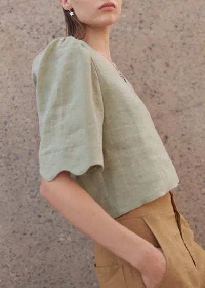 Eve Gravel Hera Linen Puff Sleeve Top In Sauge Mint In Multi