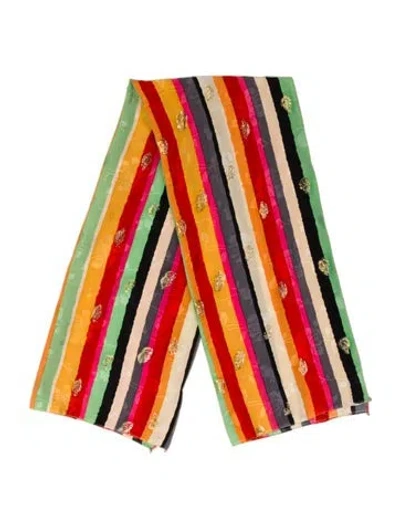 Pre-owned Eve Reid Silk Striped Scarf In Green