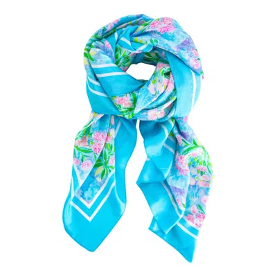 Evelyn & Kate Women's Blue / Pink / Green Elegant All Silk Scarf, Pink Peony Pattern In Multi