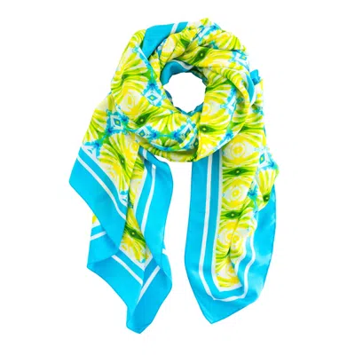 Evelyn & Kate Women's Blue / Yellow Elegant All Silk Scarf, Georgia‘s Palm Pattern In Multi