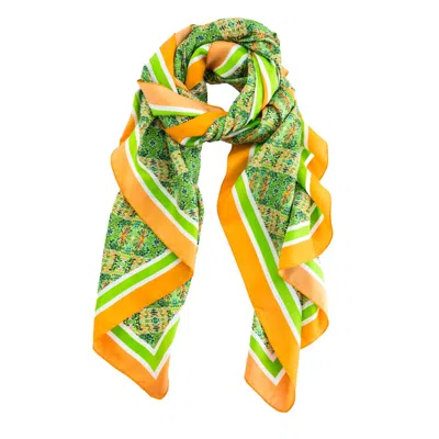 Evelyn & Kate Women's Green / Orange Elegant All Silk Scarf, Autumn Rose Pattern In Multi