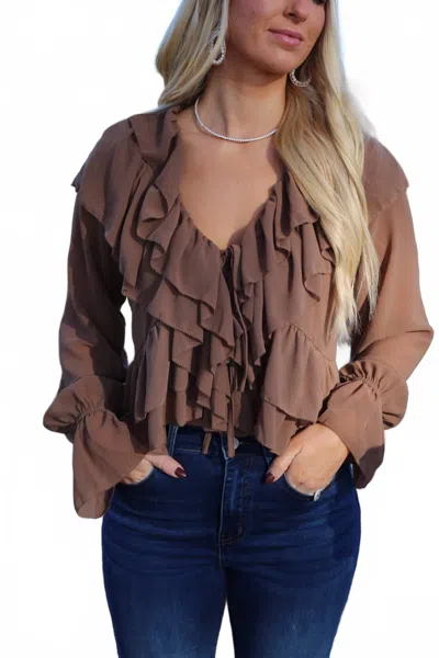 Evenuel Dallas Ruffle Tie Blouse In Mocha In Brown