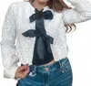 Evenuel Sequin Bow Blouse In White In White