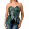Evenuel Vegan Leather Peplum Top In Hunter Green In Green