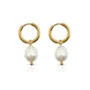 Ever Jewellery Women's Gold After Dark Pearl Hoop Drop Earrings In Gold