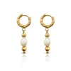 Ever Jewellery Women's Gold Midnight Run Pearl Huggie Earrings In Gold